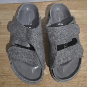 Birkenstock Gray Felt Two-Strap Mules